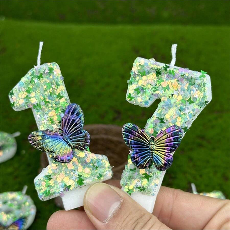 Candle Supplies Free Shipping - 1Pc Green Sequins Number 0-9 Butterfly